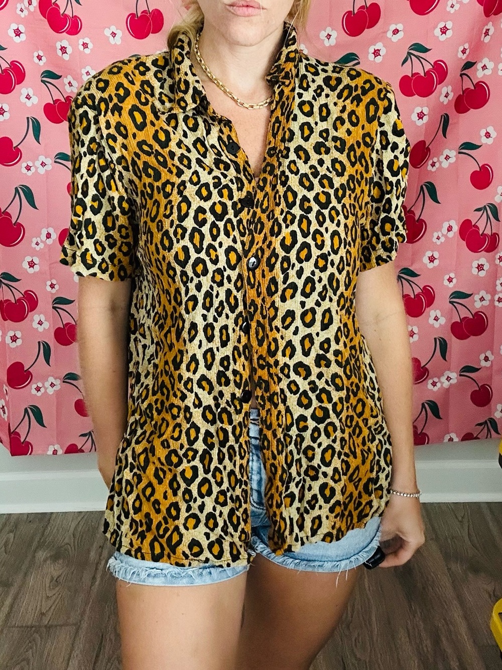 Bila Leopard Print Button-Down Shirt in Tan and Black